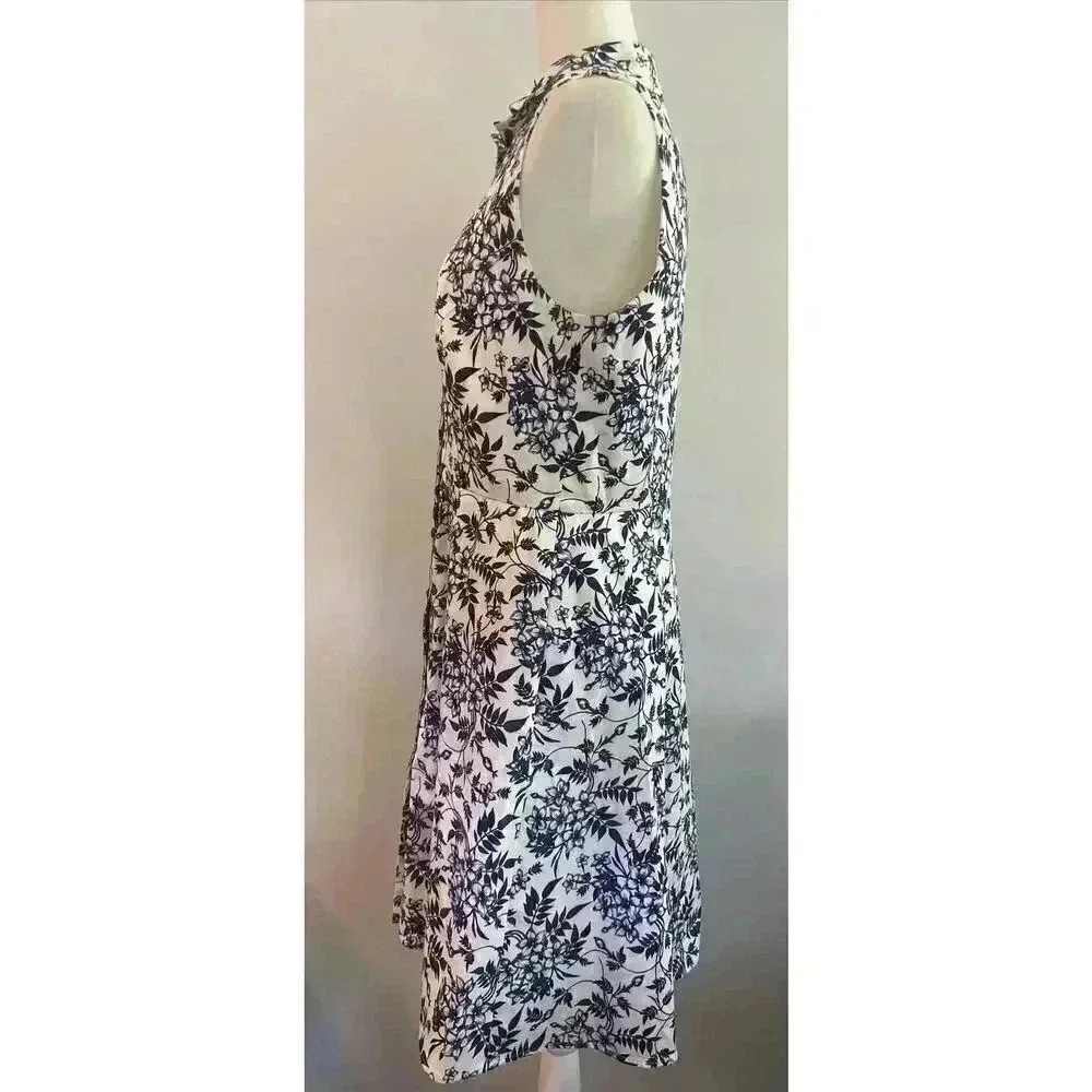 CAROLINA HERRERA Sleeveless Midi Dress 12 L Mock Neck Navy Floral Motif Damask - Picture 6 of 13